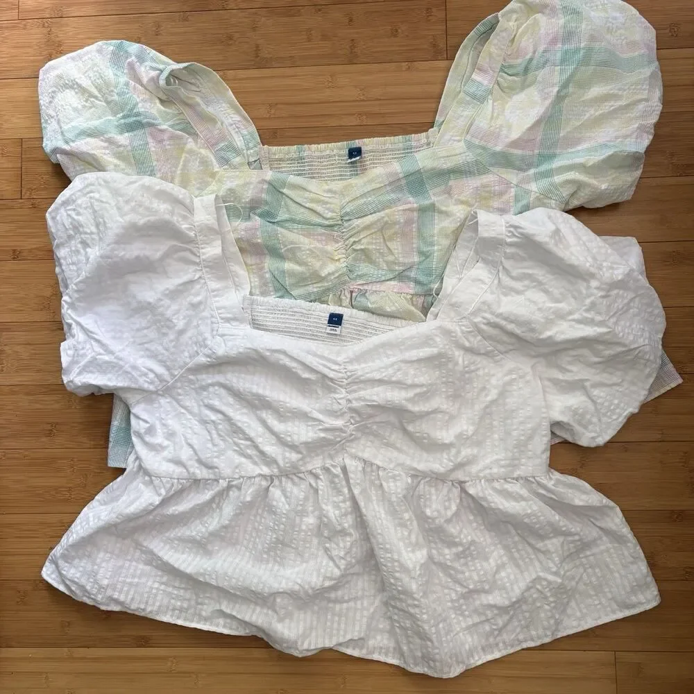 Old Navy Womens Babydoll Puff Sleeve Blouse 4X Milkmaid Peasant Set Of Two